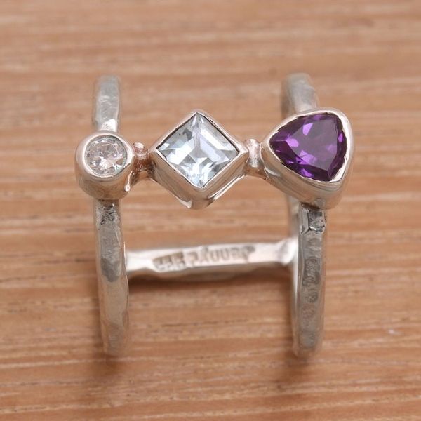 Alternate image for Bali Amethyst and Blue Topaz Multi-Stone Silver Ring Lolly