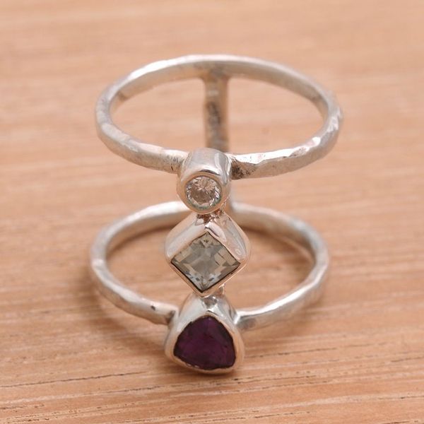 Alternate image for Bali Amethyst and Blue Topaz Multi-Stone Silver Ring Lolly