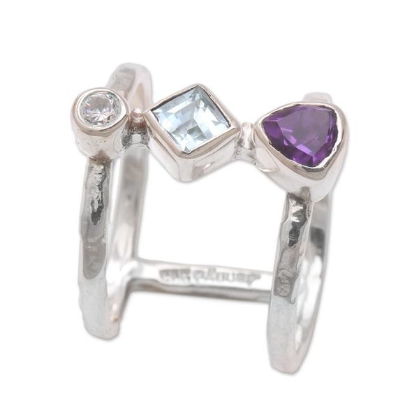 Alternate image for Bali Amethyst and Blue Topaz Multi-Stone Silver Ring Lolly