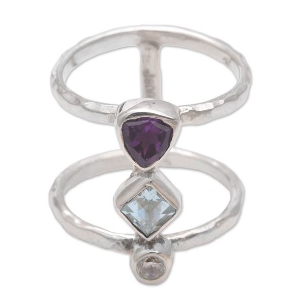 Alternate image for Bali Amethyst and Blue Topaz Multi-Stone Silver Ring Lolly