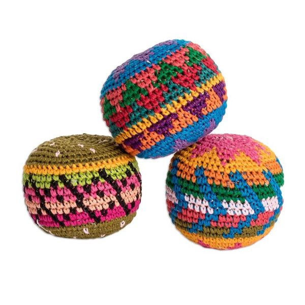 Alternate image for Set of 3 Colorful Patterned Crocheted Cotton Hacky Sacks Cheerful Orbs