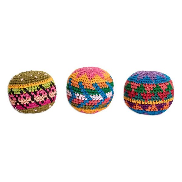 Alternate image for Set of 3 Colorful Patterned Crocheted Cotton Hacky Sacks Cheerful Orbs