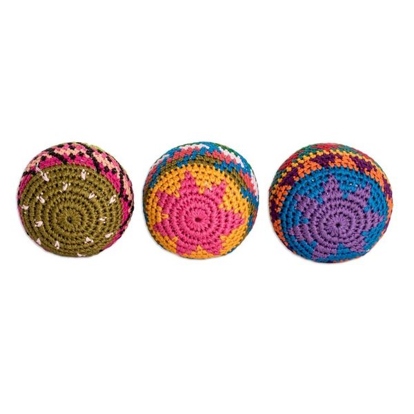 Alternate image for Set of 3 Colorful Patterned Crocheted Cotton Hacky Sacks Cheerful Orbs