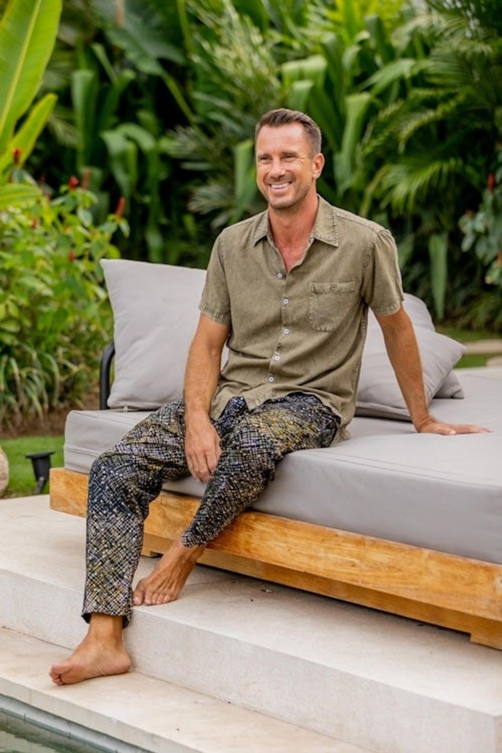Printed Men's Cotton Pants in Brown from Bali 'Faraway Stars'