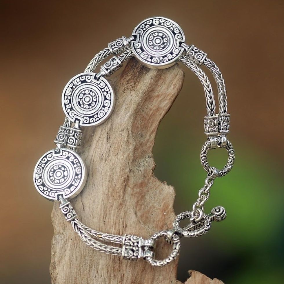 Indonesian Good Fortune Sterling Silver Bracelet 'Coins of the Kingdom'
