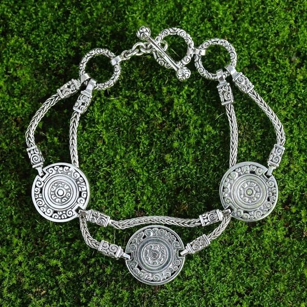 Alternate image for Indonesian Good Fortune Sterling Silver Bracelet Coins of the Kingdom