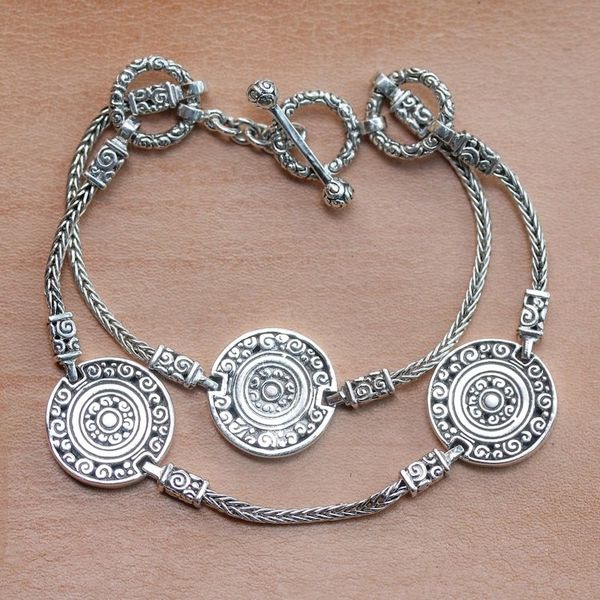Alternate image for Indonesian Good Fortune Sterling Silver Bracelet Coins of the Kingdom