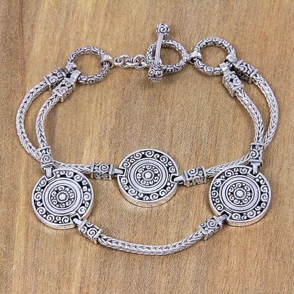 Alternate image for Indonesian Good Fortune Sterling Silver Bracelet Coins of the Kingdom