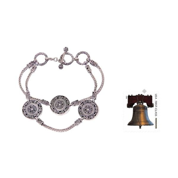 Alternate image for Indonesian Good Fortune Sterling Silver Bracelet Coins of the Kingdom