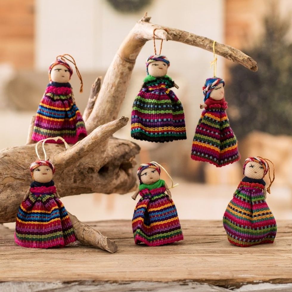Set of 6 Guatemalan Worry Doll Ornaments Crafted by Hand 'Worry Dolls Share the Love'