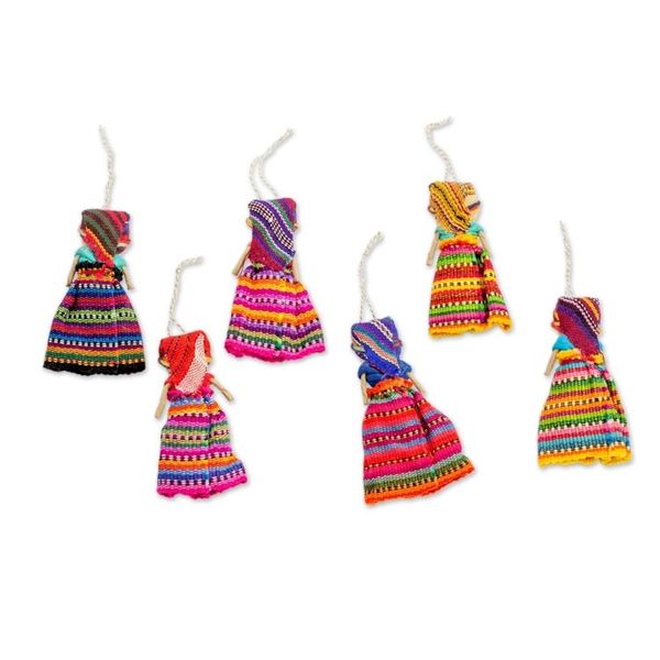Alternate image for Set of 6 Guatemalan Worry Doll Ornaments Crafted by Hand Worry Dolls Share the Love