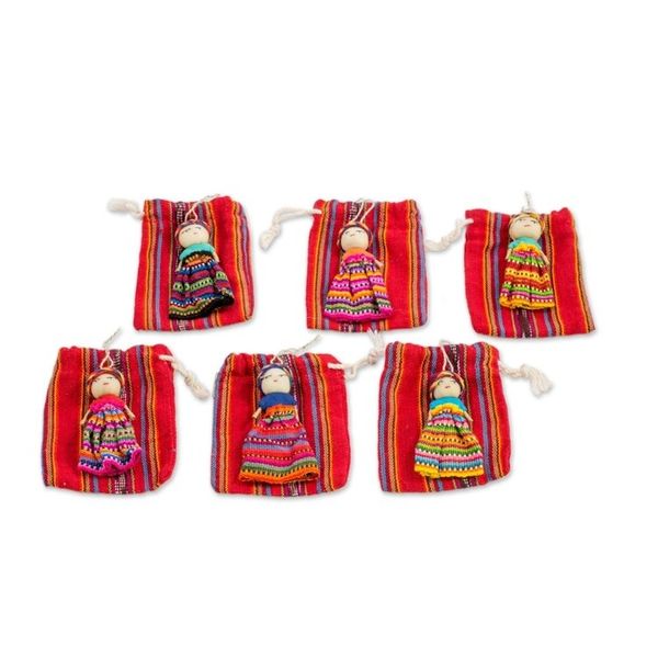 Alternate image for Set of 6 Guatemalan Worry Doll Ornaments Crafted by Hand Worry Dolls Share the Love