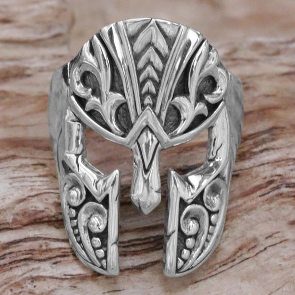 Alternate image for Handcrafted Indonesian Engraved Sterling Silver Mens Ring Shining Knight