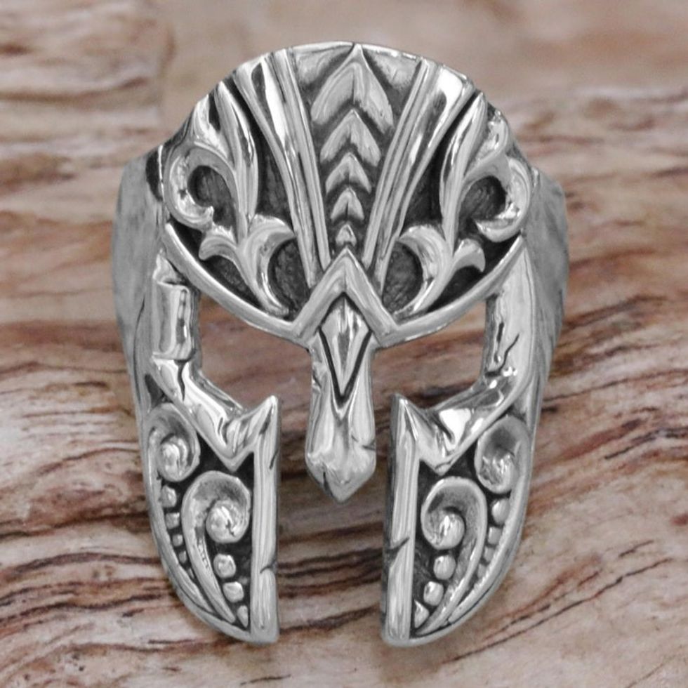 Handcrafted Indonesian Engraved Sterling Silver Men's Ring 'Shining Knight'