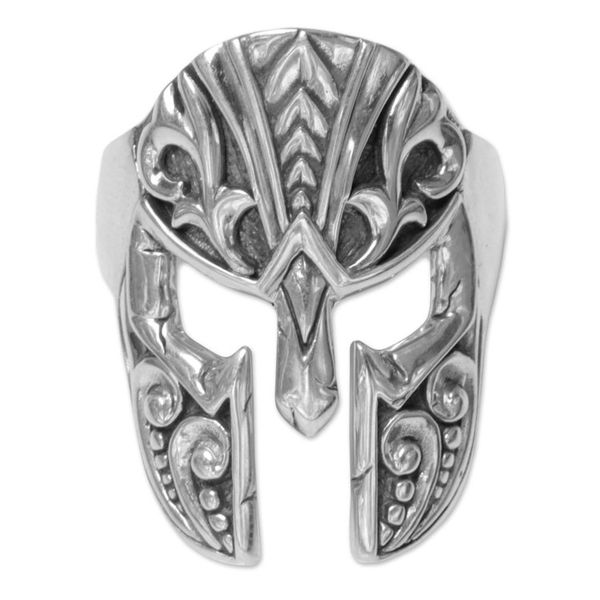 Alternate image for Handcrafted Indonesian Engraved Sterling Silver Mens Ring Shining Knight