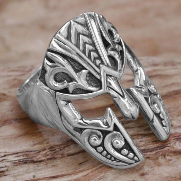 Alternate image for Handcrafted Indonesian Engraved Sterling Silver Mens Ring Shining Knight