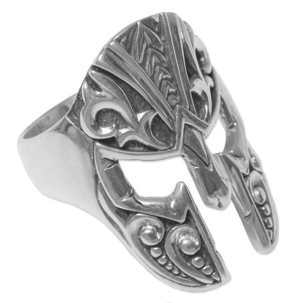 Alternate image for Handcrafted Indonesian Engraved Sterling Silver Mens Ring Shining Knight