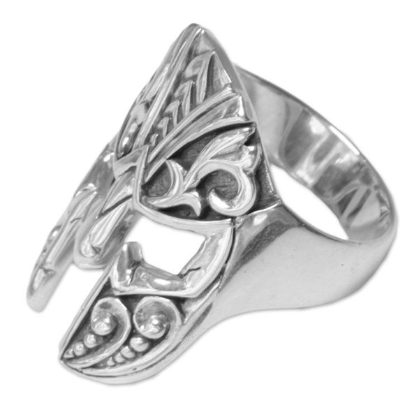 Alternate image for Handcrafted Indonesian Engraved Sterling Silver Mens Ring Shining Knight
