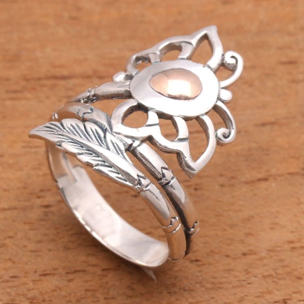 Butterfly Gold Accented Sterling Silver Cocktail Ring 'Fleeting Butterfly'