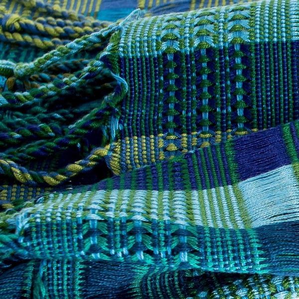 Alternate image for Hand Loomed Blue and Green Cotton Scarf Fresh Lagoon