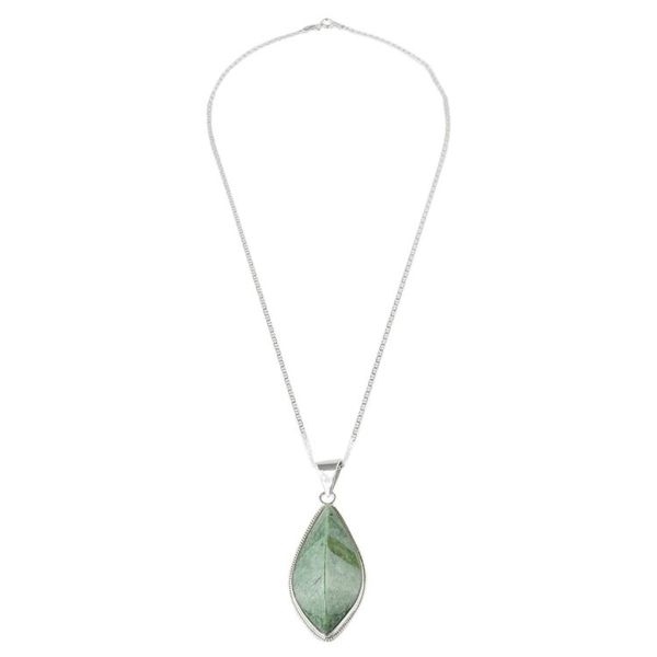 Alternate image for Green Jade and Sterling Silver Pendant Necklace Refined Ridge