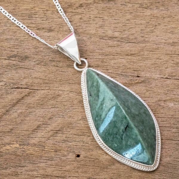 Alternate image for Green Jade and Sterling Silver Pendant Necklace Refined Ridge