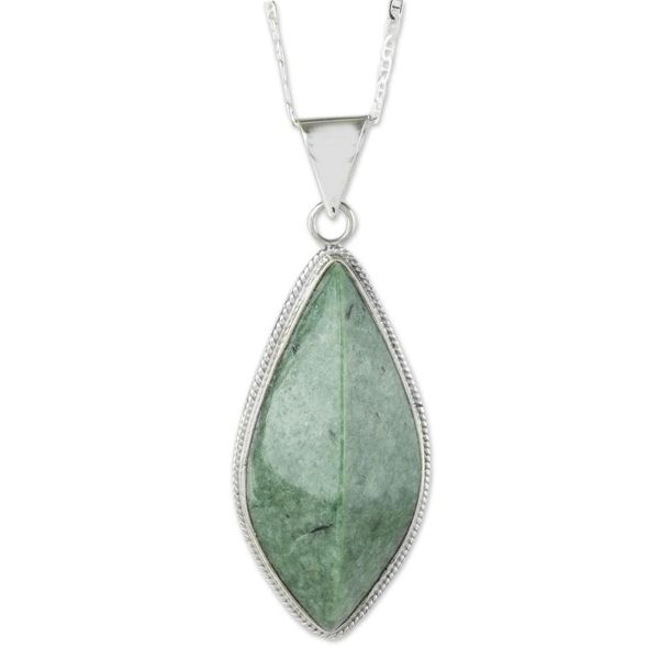 Alternate image for Green Jade and Sterling Silver Pendant Necklace Refined Ridge