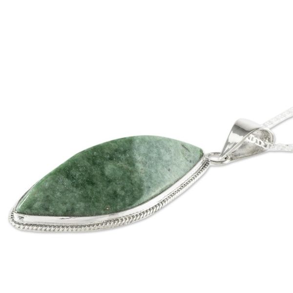 Alternate image for Green Jade and Sterling Silver Pendant Necklace Refined Ridge
