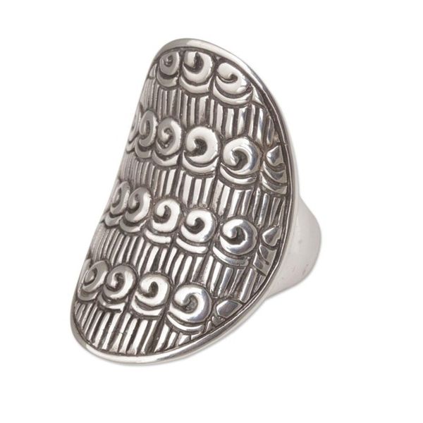 Alternate image for Buddhist Motif Sterling Silver Cocktail Ring from Bali Samsi Shield