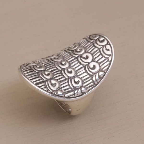 Alternate image for Buddhist Motif Sterling Silver Cocktail Ring from Bali Samsi Shield