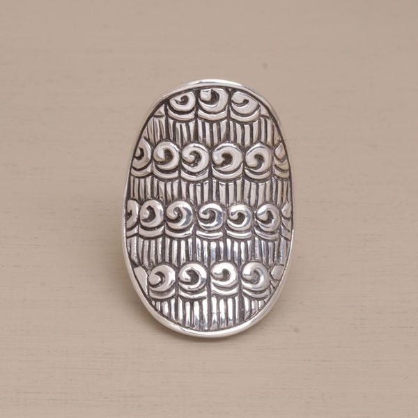 Alternate image for Buddhist Motif Sterling Silver Cocktail Ring from Bali Samsi Shield