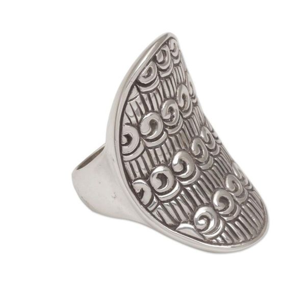 Alternate image for Buddhist Motif Sterling Silver Cocktail Ring from Bali Samsi Shield