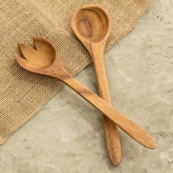 Alternate image for Artisan Crafted Teak Salad Servers Pair Fresh Salad