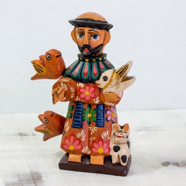 Alternate image for Wood Statuette of St Francis of Assisi with Animals Saint Francis