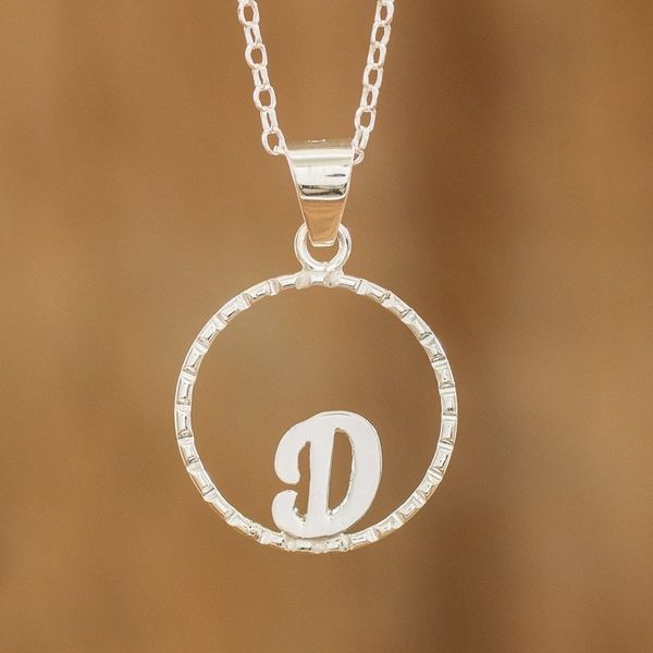 Alternate image for Initial Pendant Necklace Made with 925 Sterling Silver Circled D