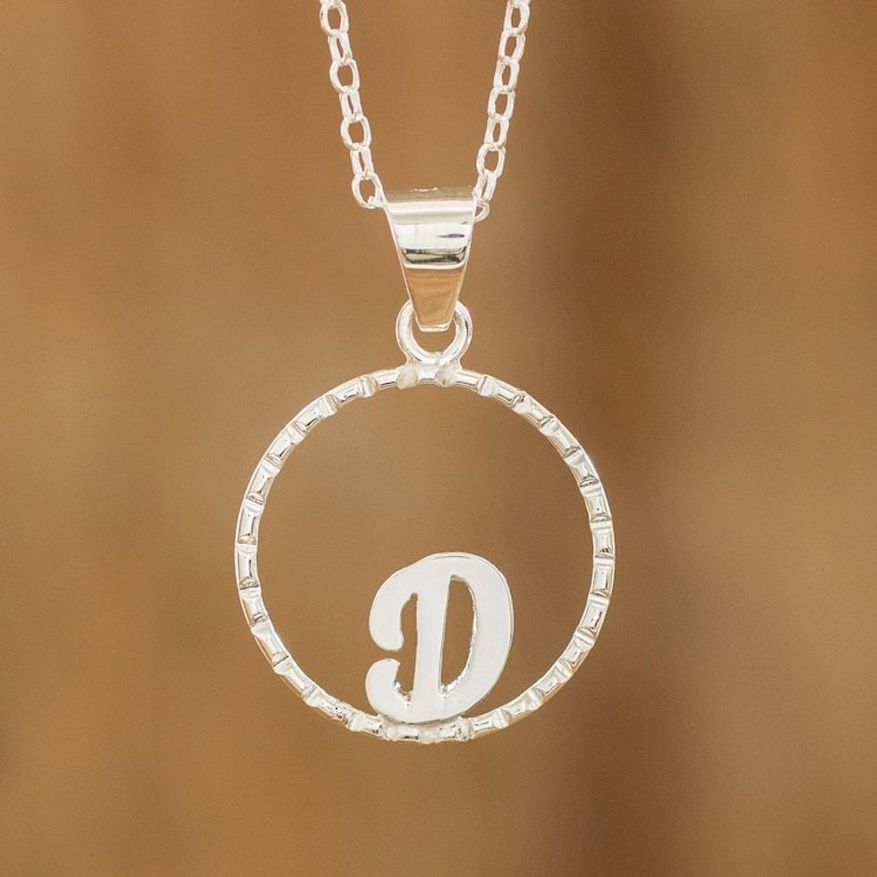 Initial Pendant Necklace Made with 925 Sterling Silver 'Circled D'