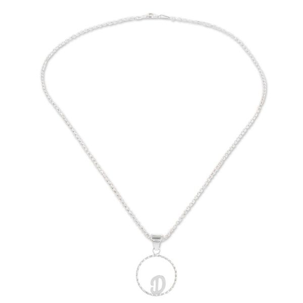 Alternate image for Initial Pendant Necklace Made with 925 Sterling Silver Circled D