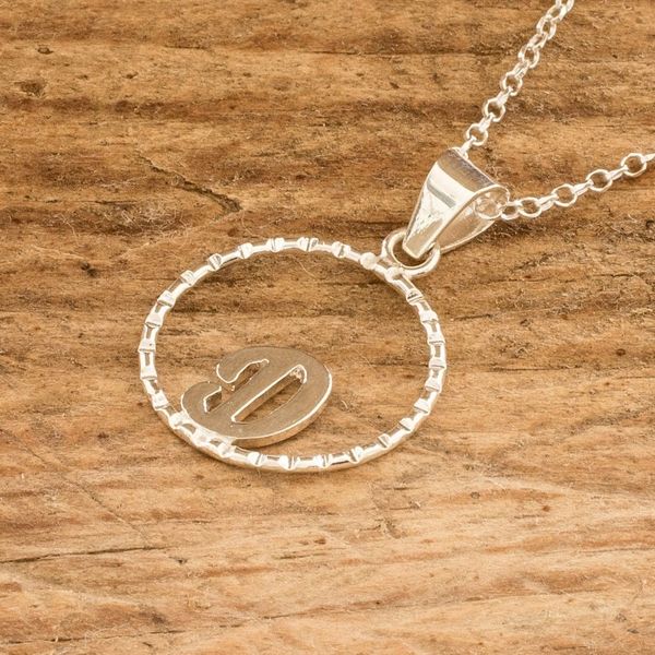 Alternate image for Initial Pendant Necklace Made with 925 Sterling Silver Circled D