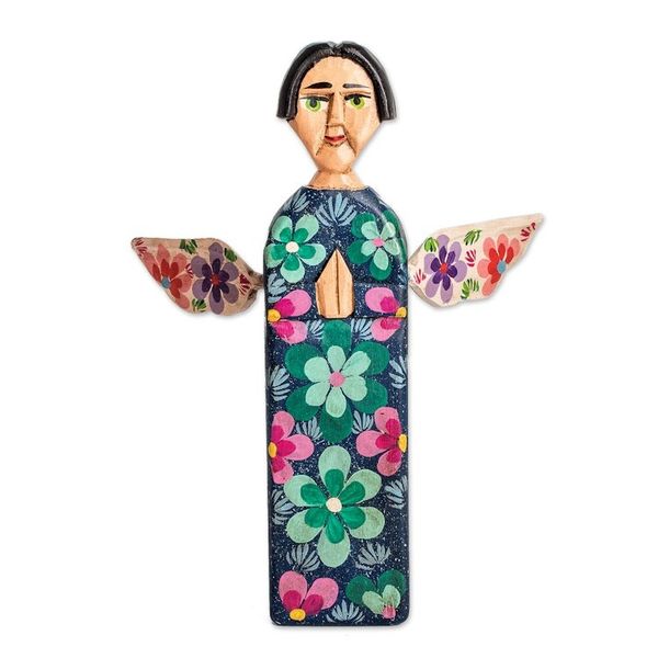 Alternate image for Hand Carved and Painted Wood Angel Sculpture from Guatemala Sky Angel