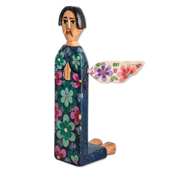 Alternate image for Hand Carved and Painted Wood Angel Sculpture from Guatemala Sky Angel