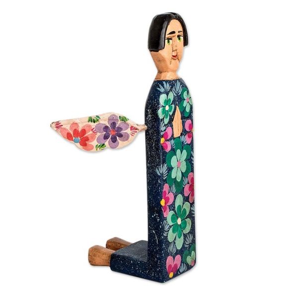 Alternate image for Hand Carved and Painted Wood Angel Sculpture from Guatemala Sky Angel