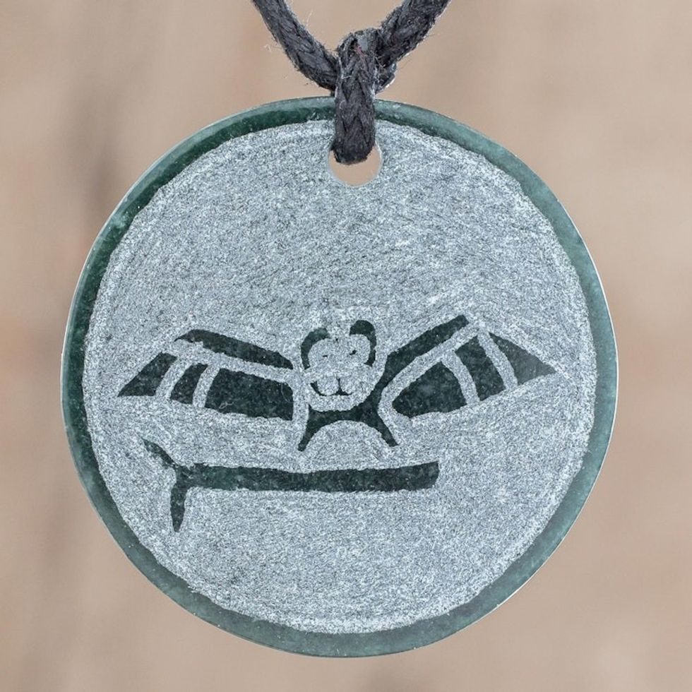Jade Owl Pendant Necklace from Guatemala 'Aq'ab'al'