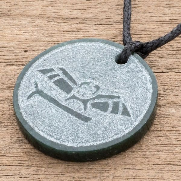 Alternate image for Jade Owl Pendant Necklace from Guatemala Aqabal
