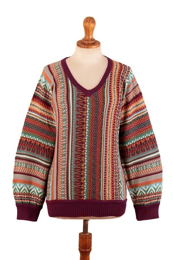 Alternate image for Knit Baby Alpaca Blend Pullover Sweater with Red Hem Cuffs Earthy Threads in Red