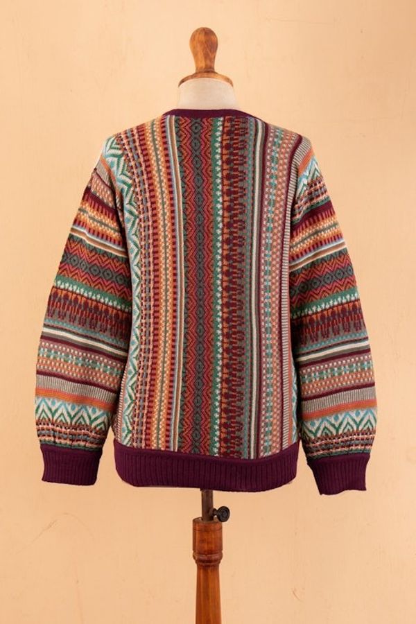 Alternate image for Knit Baby Alpaca Blend Pullover Sweater with Red Hem Cuffs Earthy Threads in Red