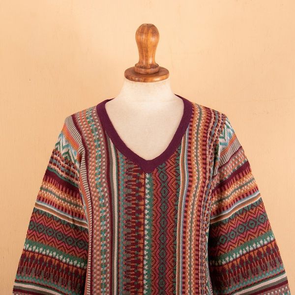 Alternate image for Knit Baby Alpaca Blend Pullover Sweater with Red Hem Cuffs Earthy Threads in Red