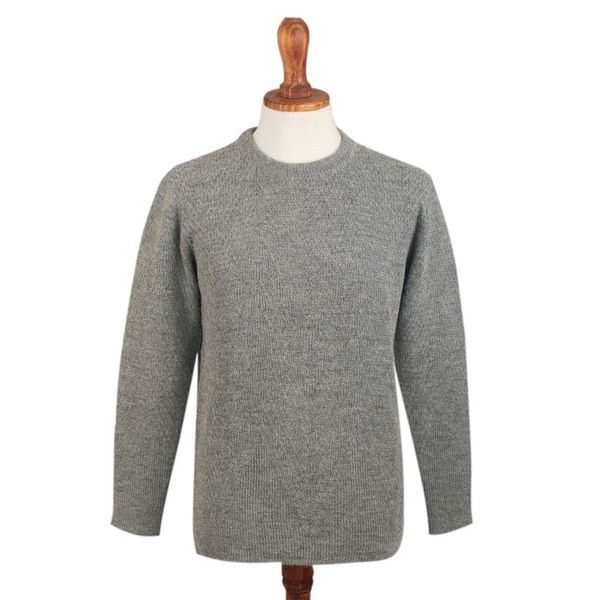 Alternate image for Textured Pale Blue-Grey 100 Alpaca Mens Sweater from Peru Soft Grey Blue
