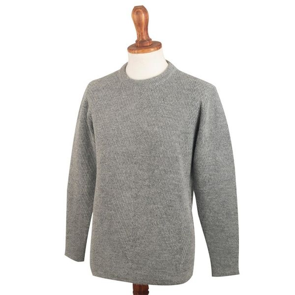 Alternate image for Textured Pale Blue-Grey 100 Alpaca Mens Sweater from Peru Soft Grey Blue