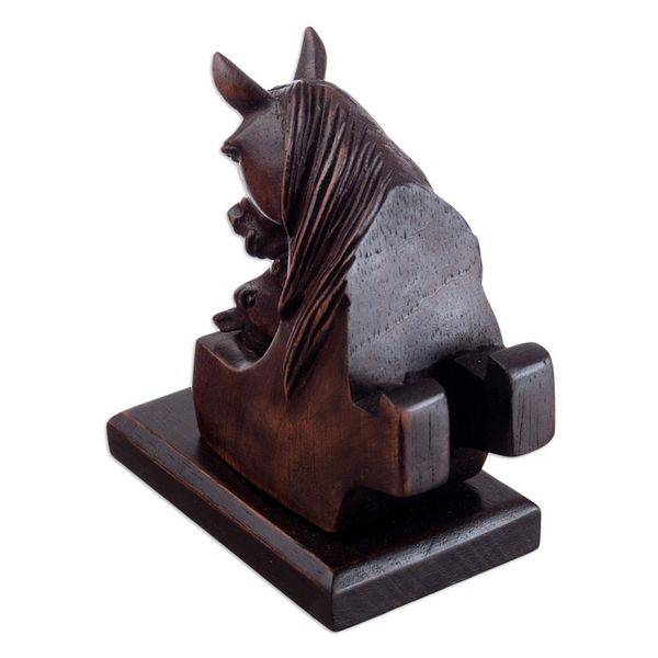 Alternate image for Hand Carved Peruvian Cedar Wood Phone Holder Equine and Foal Mother Mare