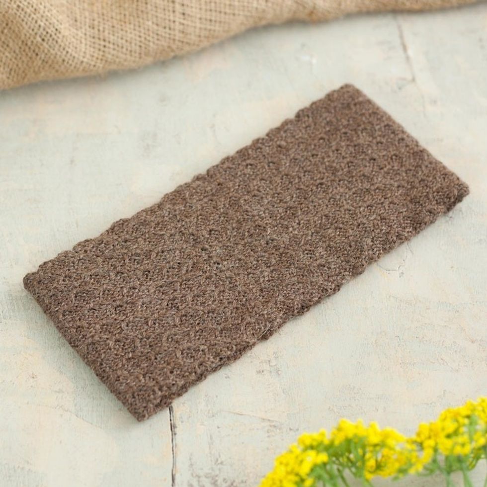 Chestnut 100 Baby Alpaca Honeycomb Pattern Knit Headband 'Wavelength in Chestnut'
